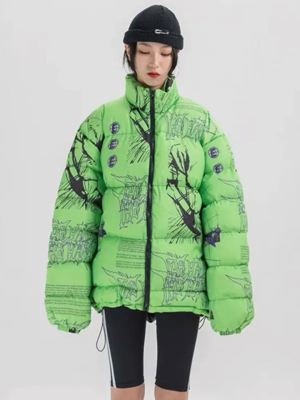 Anime Printed Green Puffer Jacket - The Puffer Jackets