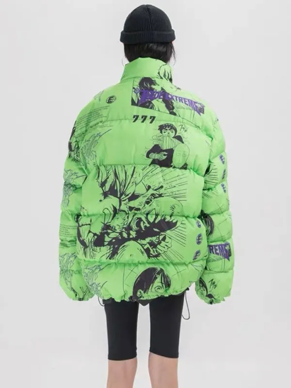 Anime Printed Green Puffer Jacket - The Puffer Jackets