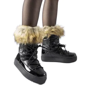 Battle black insulated snow boots with fur