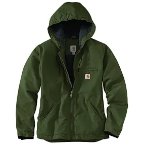 Carhartt 104292 Women's Loose Fit Washed Duck Sherpa Lined Jacket, Basil, Large