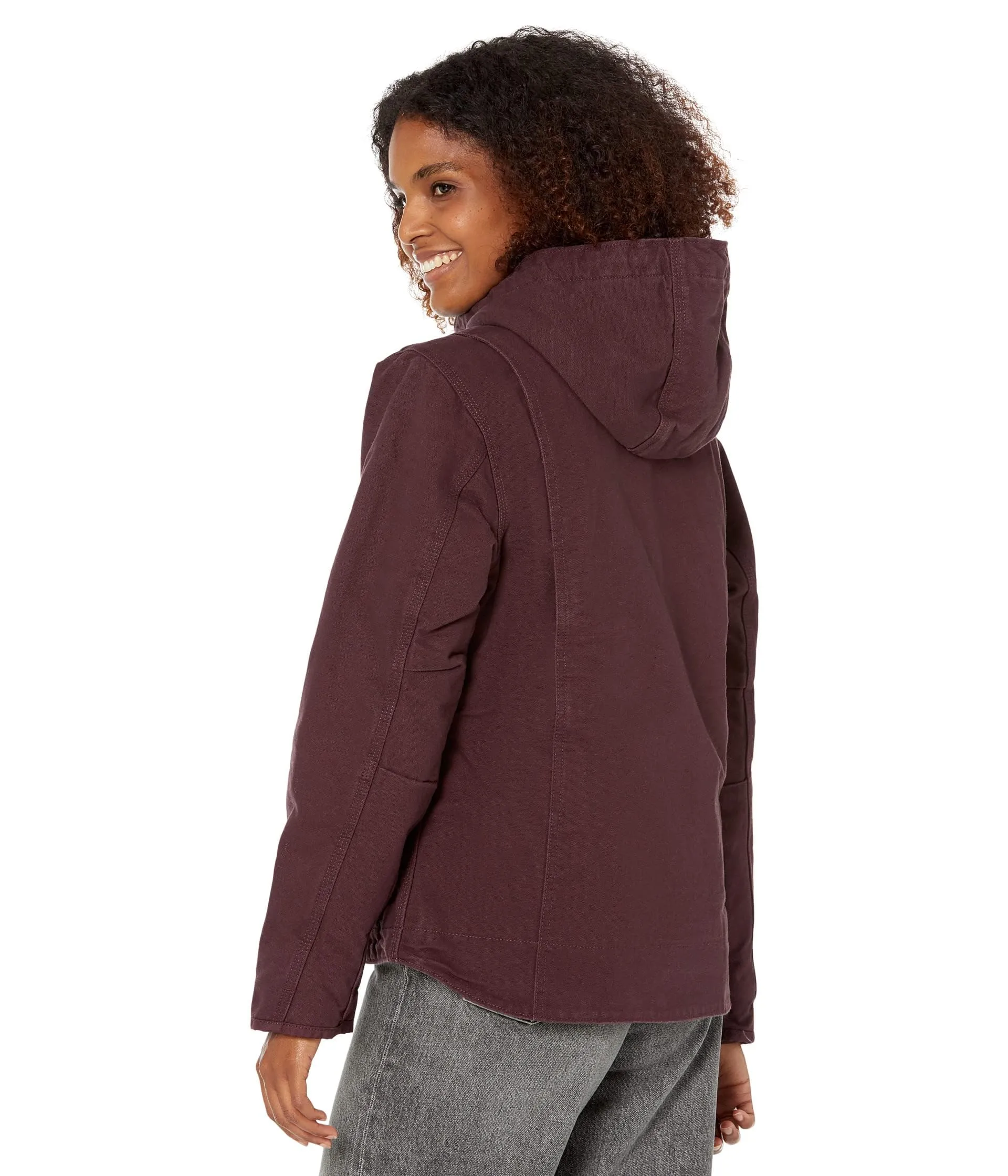 Carhartt 104292 Women's Loose Fit Washed Duck Sherpa Lined Jacket, BlackBerry, Large