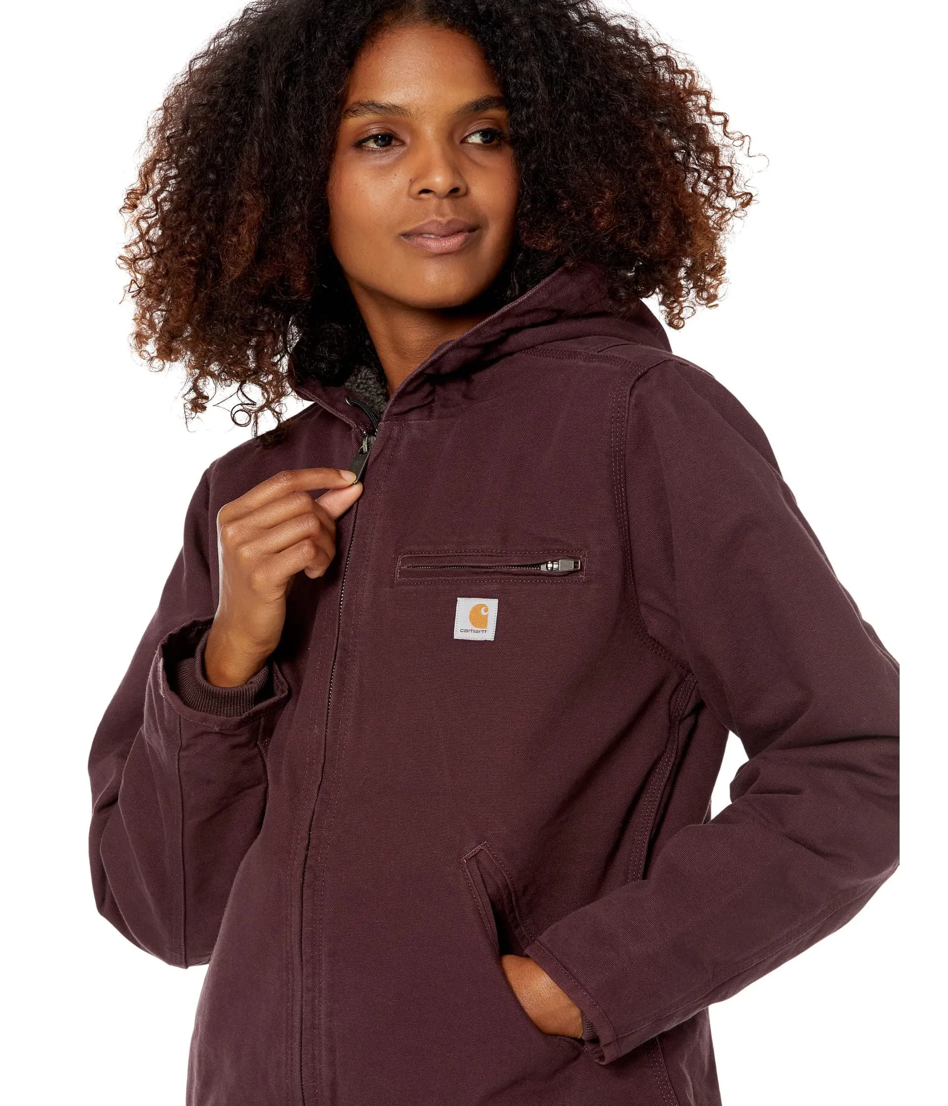 Carhartt 104292 Women's Loose Fit Washed Duck Sherpa Lined Jacket, BlackBerry, Large