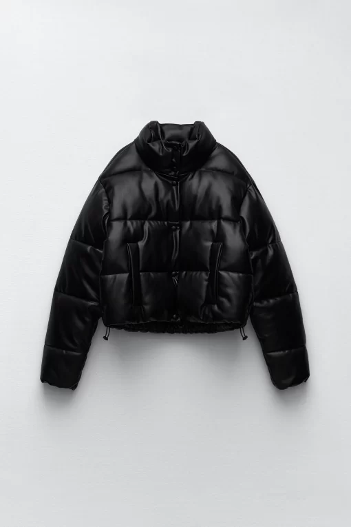 Faux Leather Black Puffer Jacket - The Puffer jackets