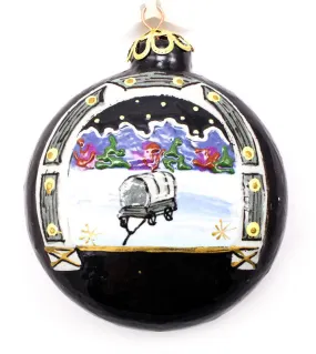 Frosty Midnight Gallop Small Round Ceramic Ornament