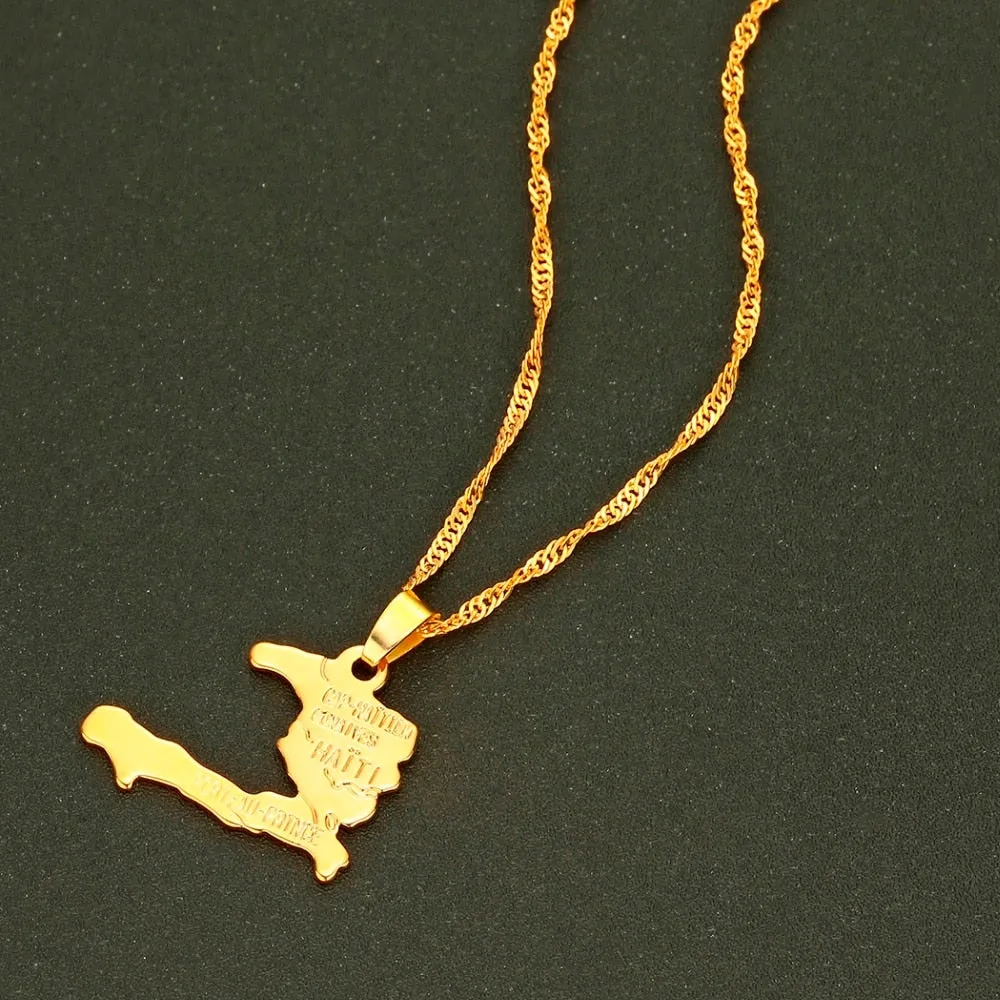 Haiti Map Gold Necklaces&Pendants