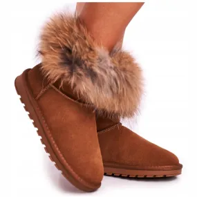 HAN Women's Leather Snow Boots Mukluki With Fur Snow Fox brown