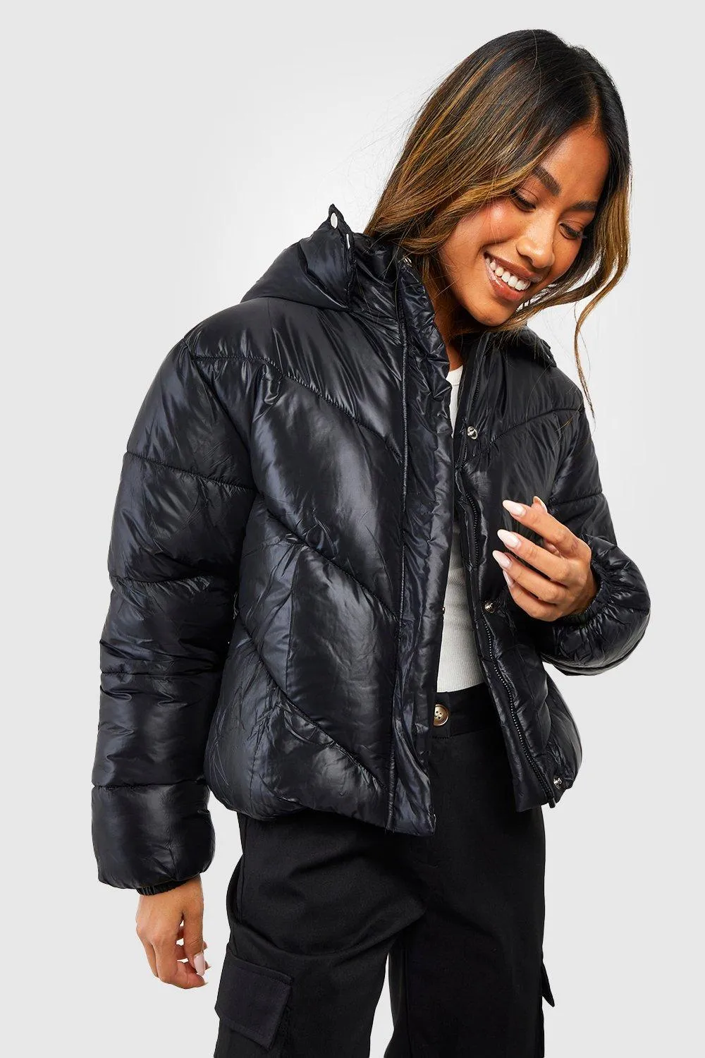 Jackets & Coats | Detail Hooded Puffer | boohoo