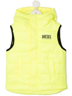 Kids Logo Print Padded Yellow Vest - The Puffer Jackets