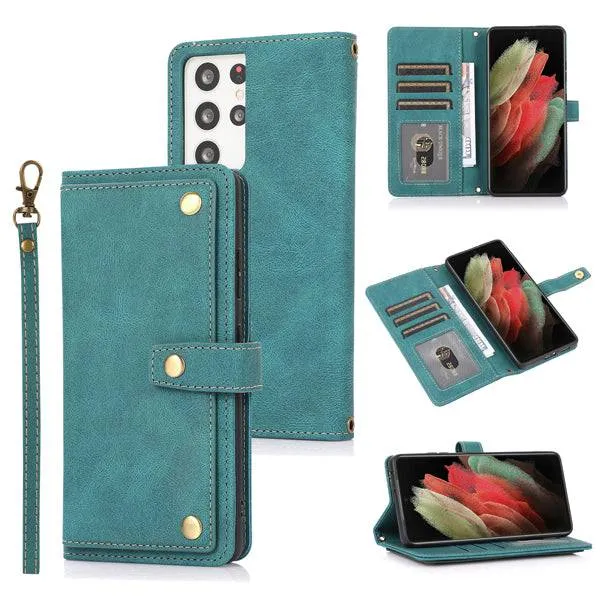 Leather Crossbody Shockproof Wallet Phone Case for Samsung S21 Ultra