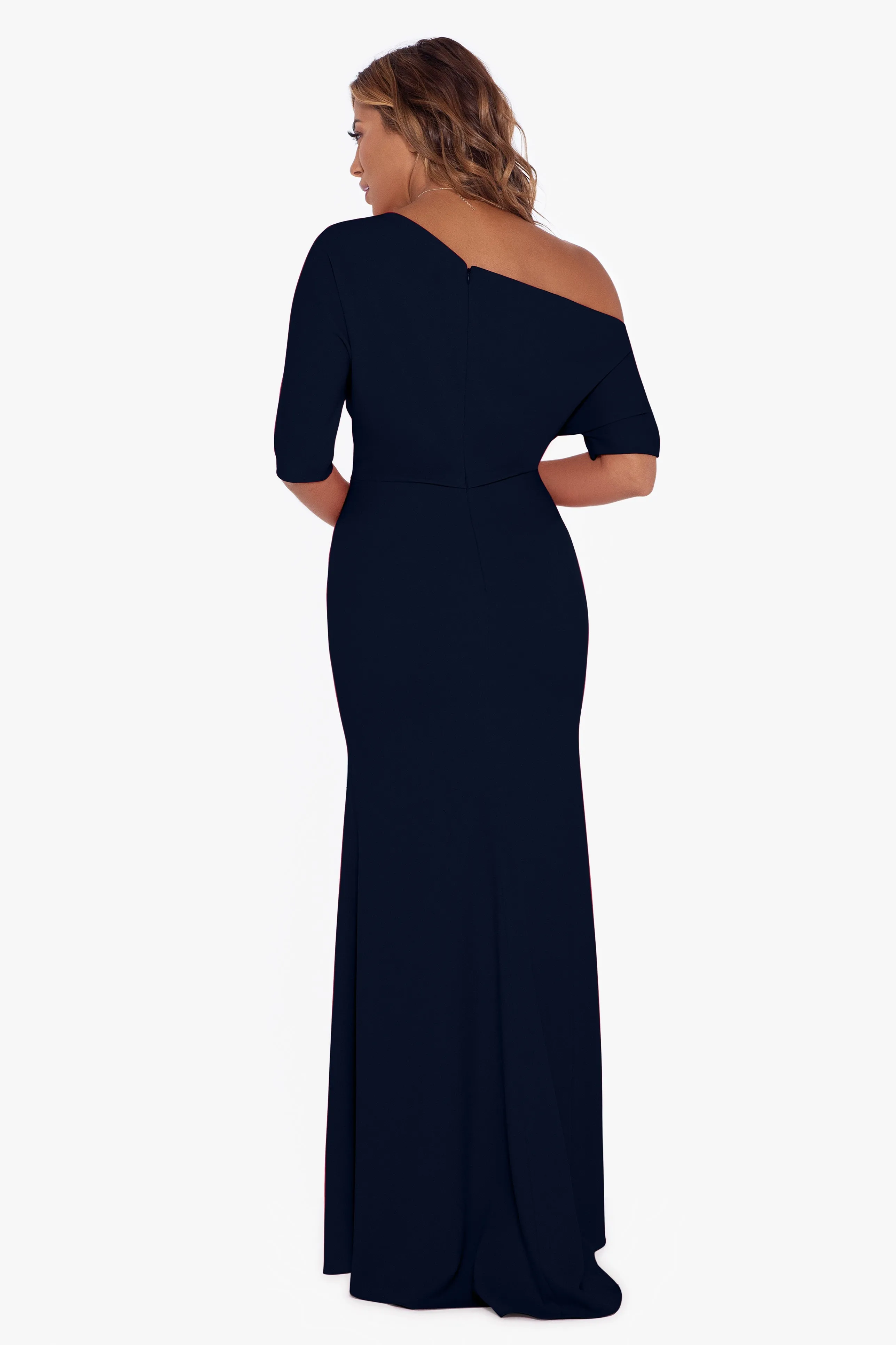 Madeline Long Scuba Crepe Off the Shoulder Drop Dress