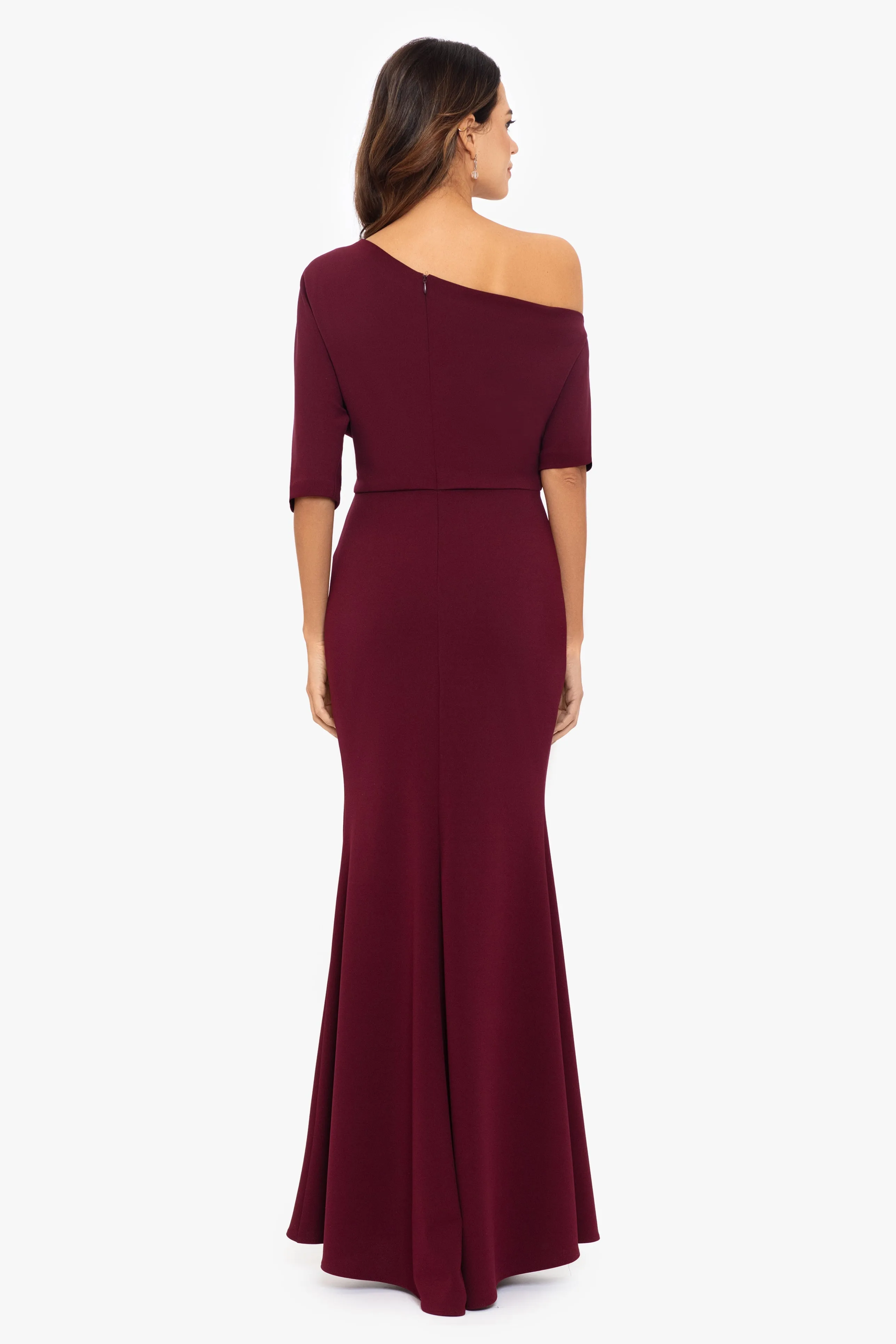 Madeline Long Scuba Crepe Off the Shoulder Drop Dress