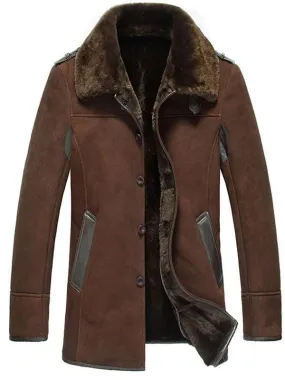 Men’s Reacher Style Sheepskin Shearling Brown Leather Coat - New American Jackets