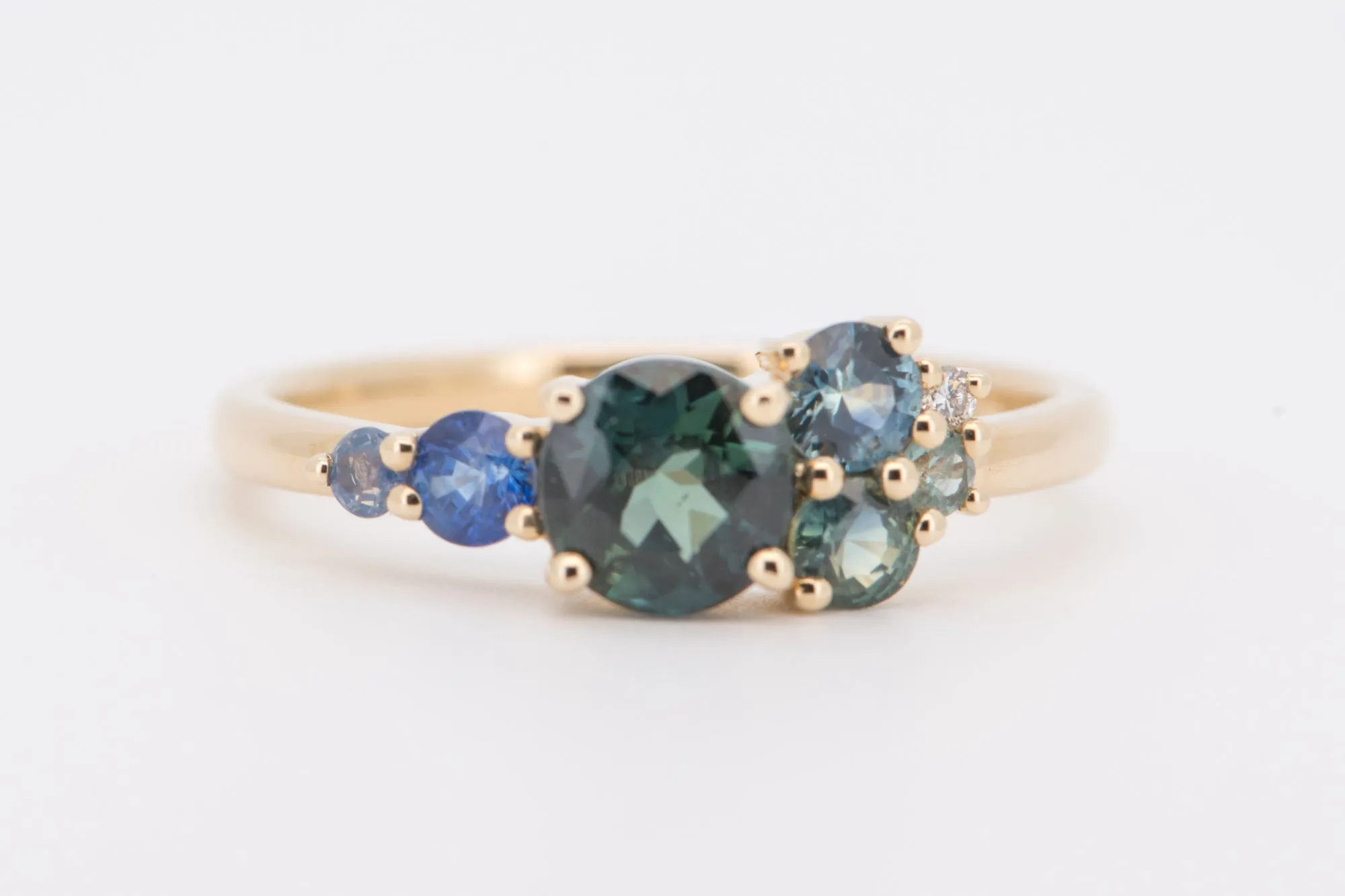 Mermaid Sapphire Cluster Ring 14K Gold Nigerian Montana R6504