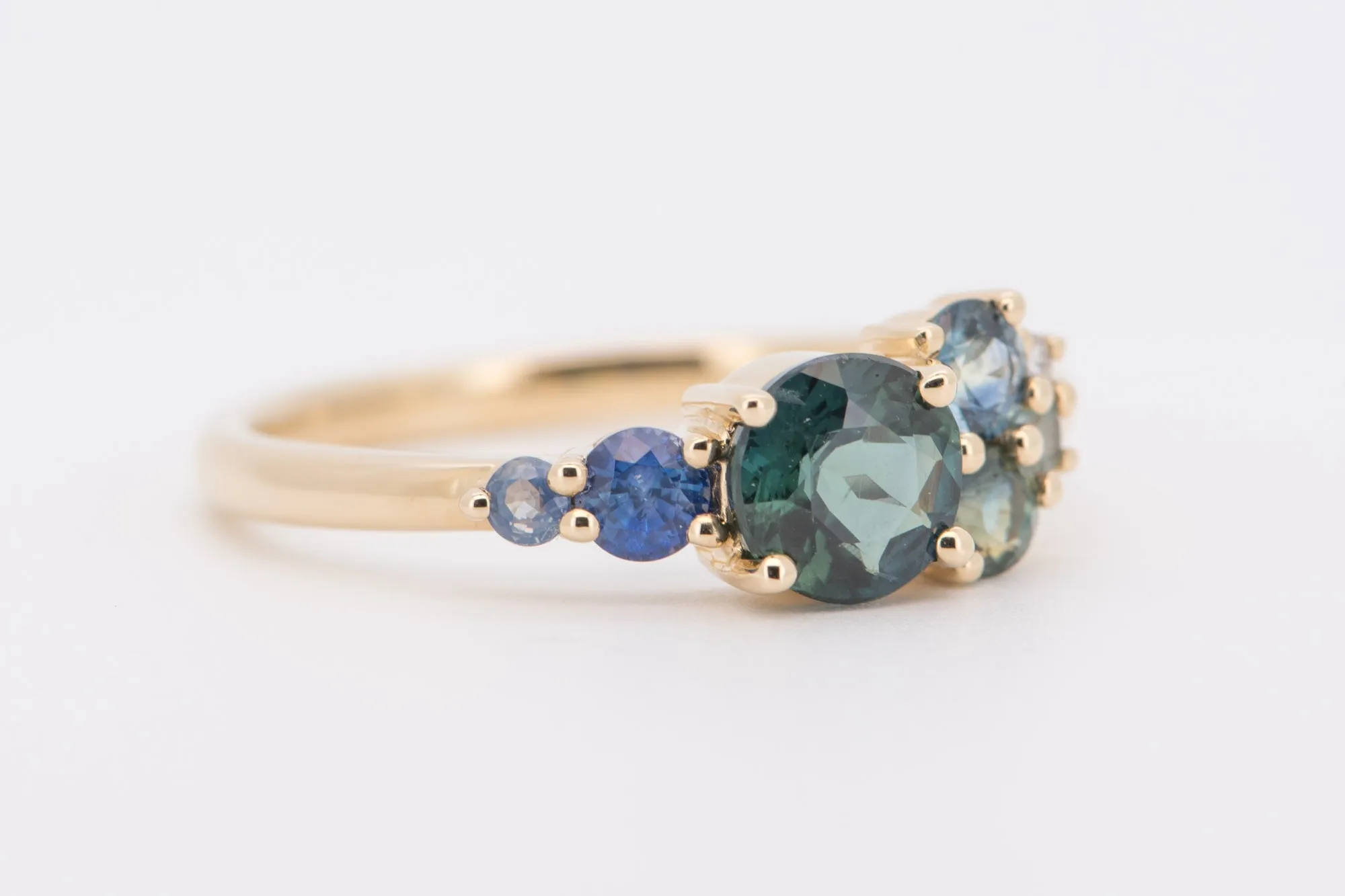 Mermaid Sapphire Cluster Ring 14K Gold Nigerian Montana R6504