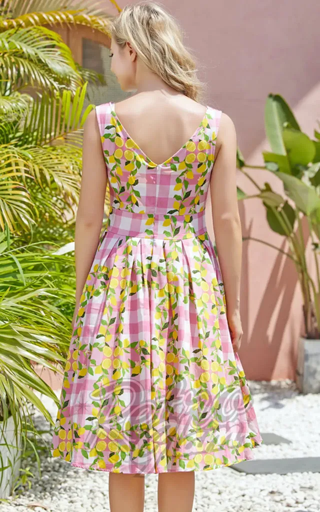 Miss Lulo Lily Dress in Lemon Gingham Print - L & XL left only