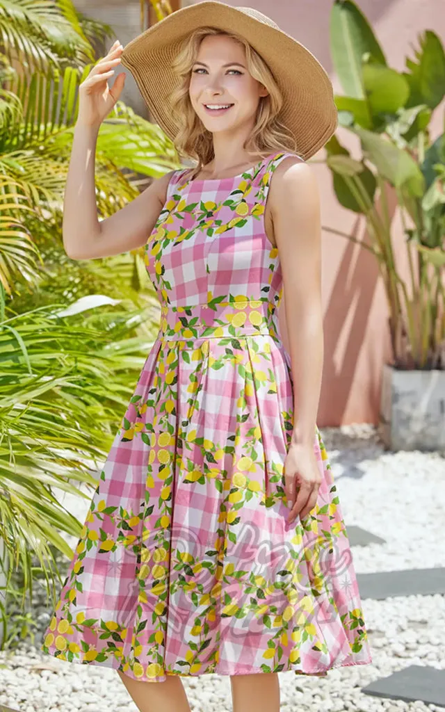 Miss Lulo Lily Dress in Lemon Gingham Print - L & XL left only