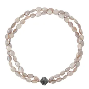 Nancy Mauve Coated Moonstone Double Strand Gunmetal Necklace