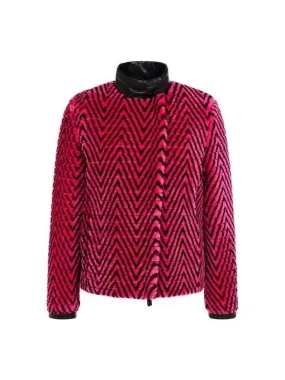 Overseas station season big chance 8 18 women s chevron pattern fur zip up jacket dark pink 270429