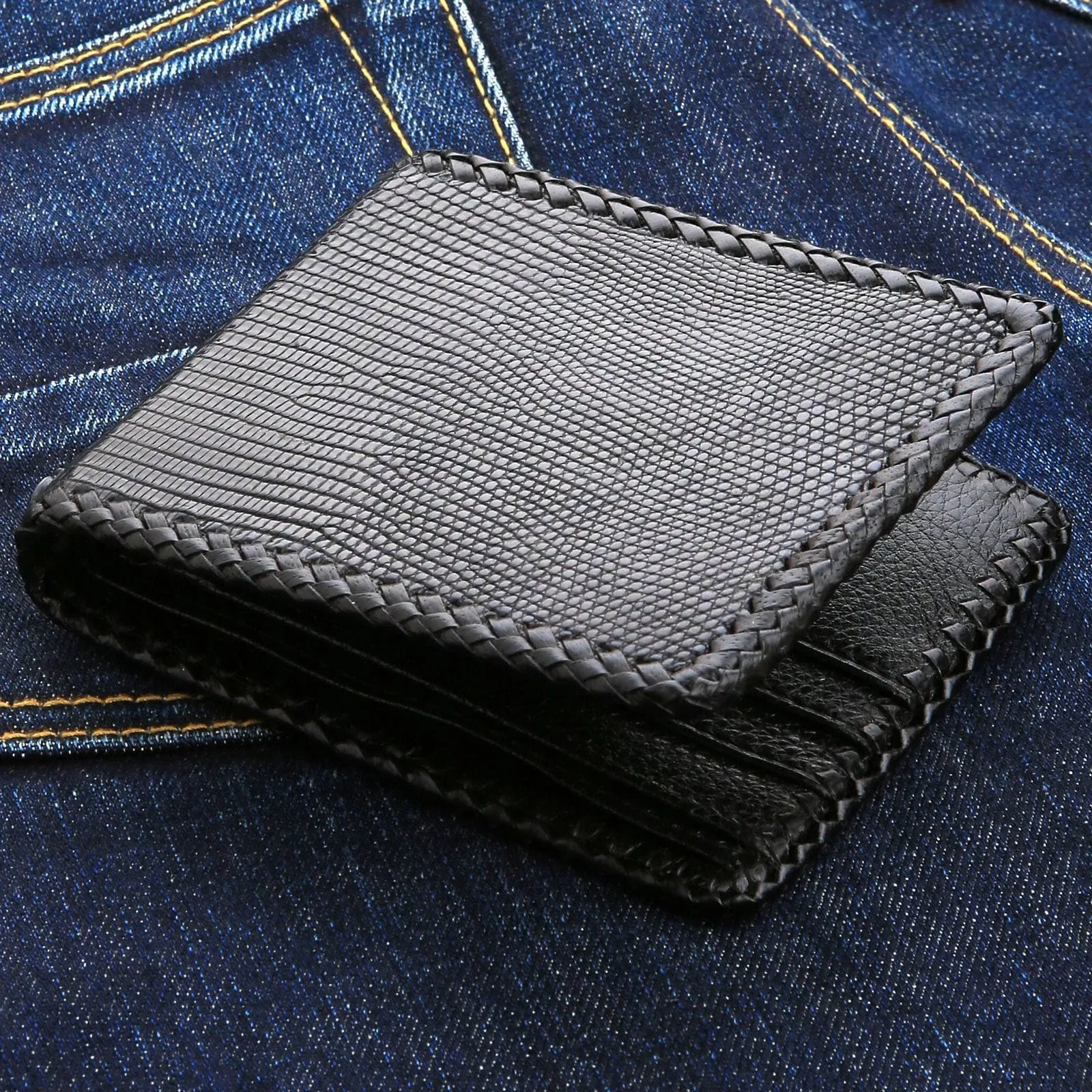 Red Stingray Cross Black Lizard Skin Leather Biker Wallet