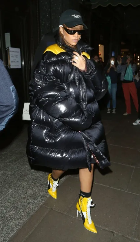 Rihanna Long Puffer Black Coat - The Puffer Jackets