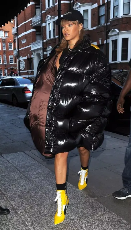 Rihanna Long Puffer Black Coat - The Puffer Jackets