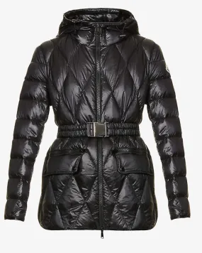 Serignan Belted Shell Down Black Jacket - The Puffer Jackets