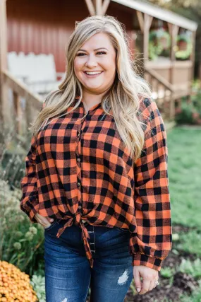 Takes Me Back Front Tie Plaid Top- Burnt Orange