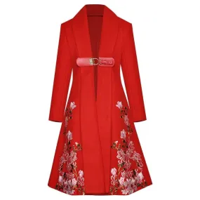 V-neck Embroidery Runway Windbreaker Coat