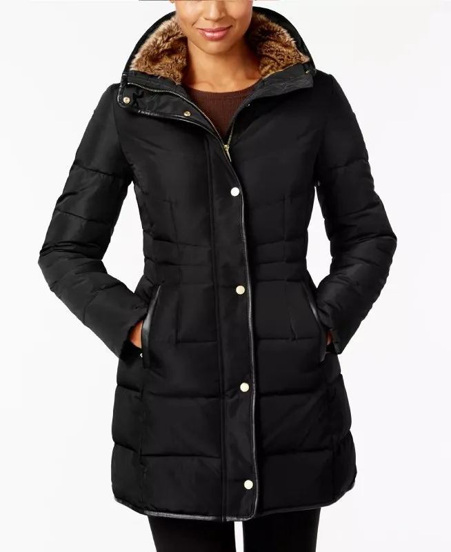 Women's Faux-Fur Collar Black Puffer Coat - The Puffer Jackets