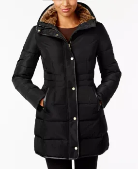 Women's Faux-Fur Collar Black Puffer Coat - The Puffer Jackets